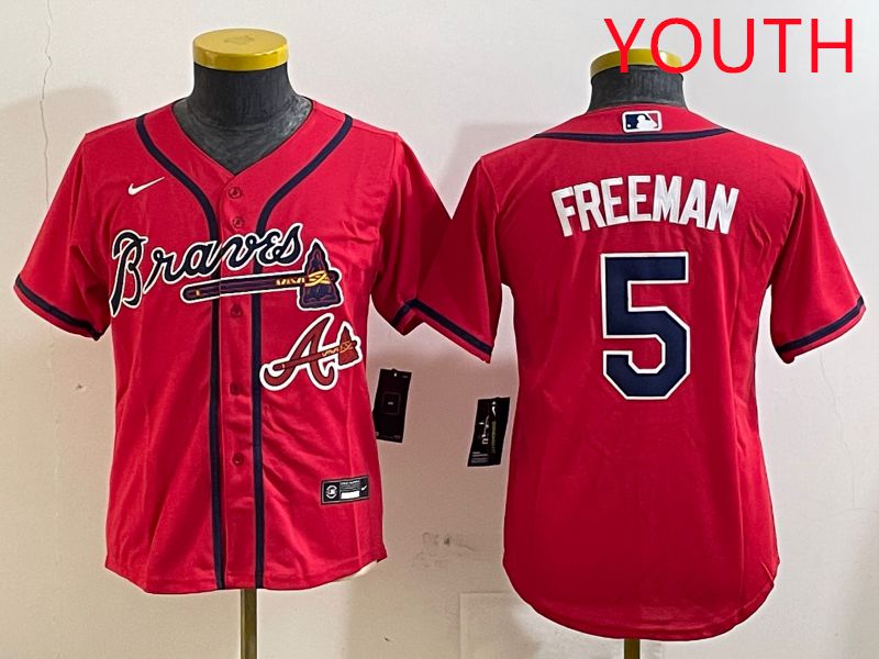 Youth Atlanta Braves 5 Freeman Red Game 2025 Nike MLB Jersey style 3